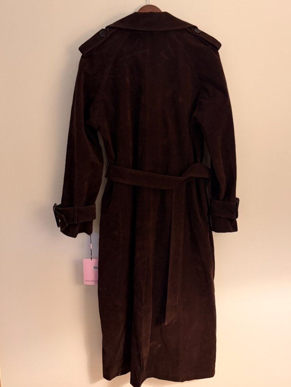 NWT Avec Les Filles Double Breasted Brown Faux Suede Maxi Trench Coat, Size L - Picture 5 of 9